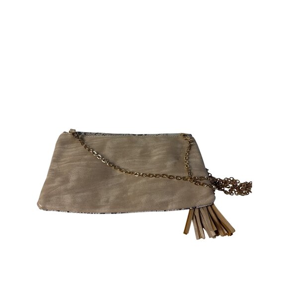 Snake Print Foldover Envelope Bag Clutch Purse Goldtone Chain Shoulder Strap - Picture 7 of 8